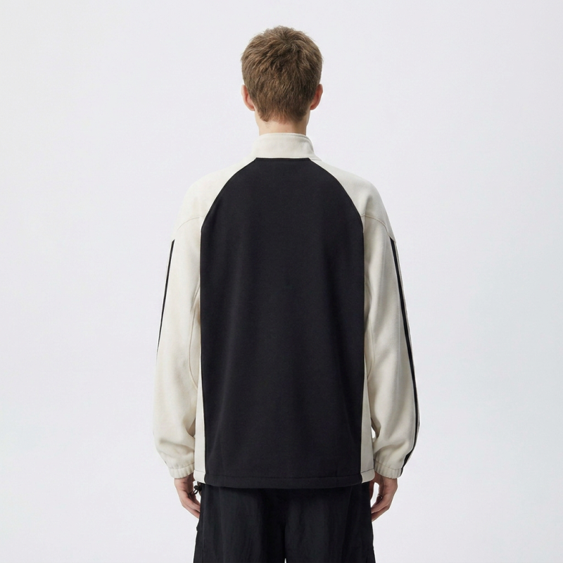 Stand-up Collar Color-blocked Zip-up Sweatshirt