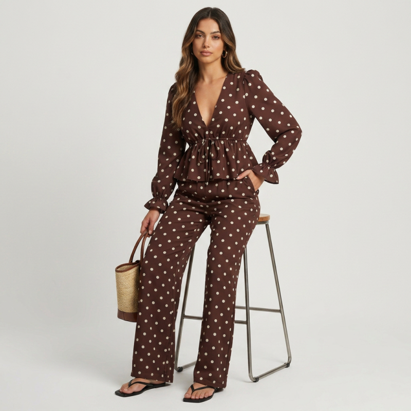 Elegant Polka Dot Print Two-piece Set