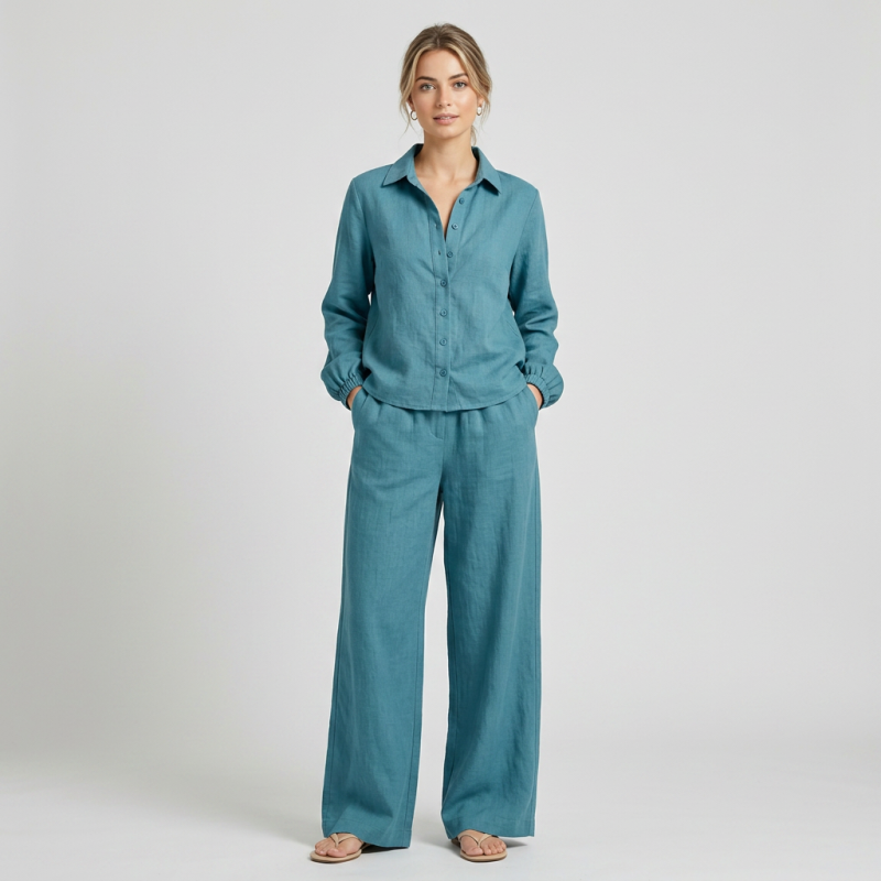 Elegant Shirt And Wide-leg Pants Two-piece Set
