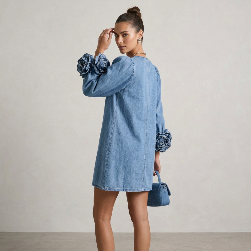 Printed Faux Denim Dress