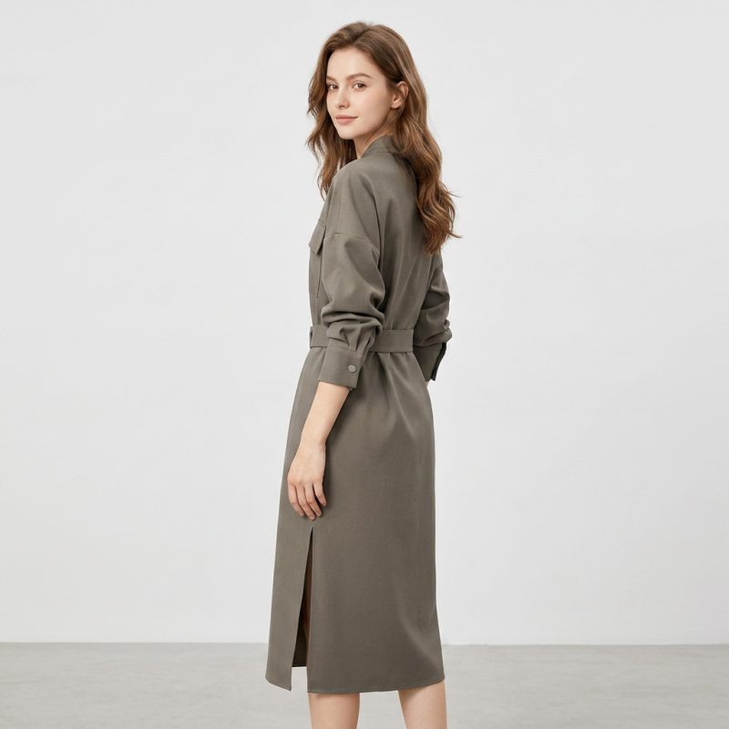 V-neck Fitted Waist Dress