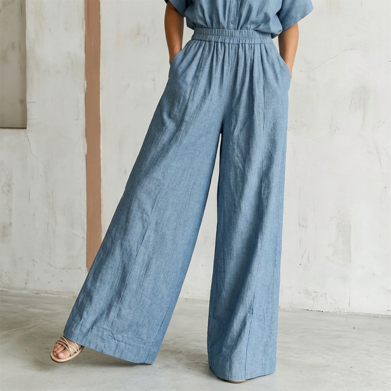 High-waisted Wide-leg Pants Two-piece Set