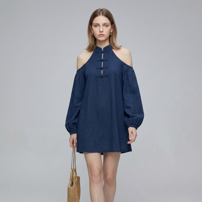Off-shoulder Button-down Dress
