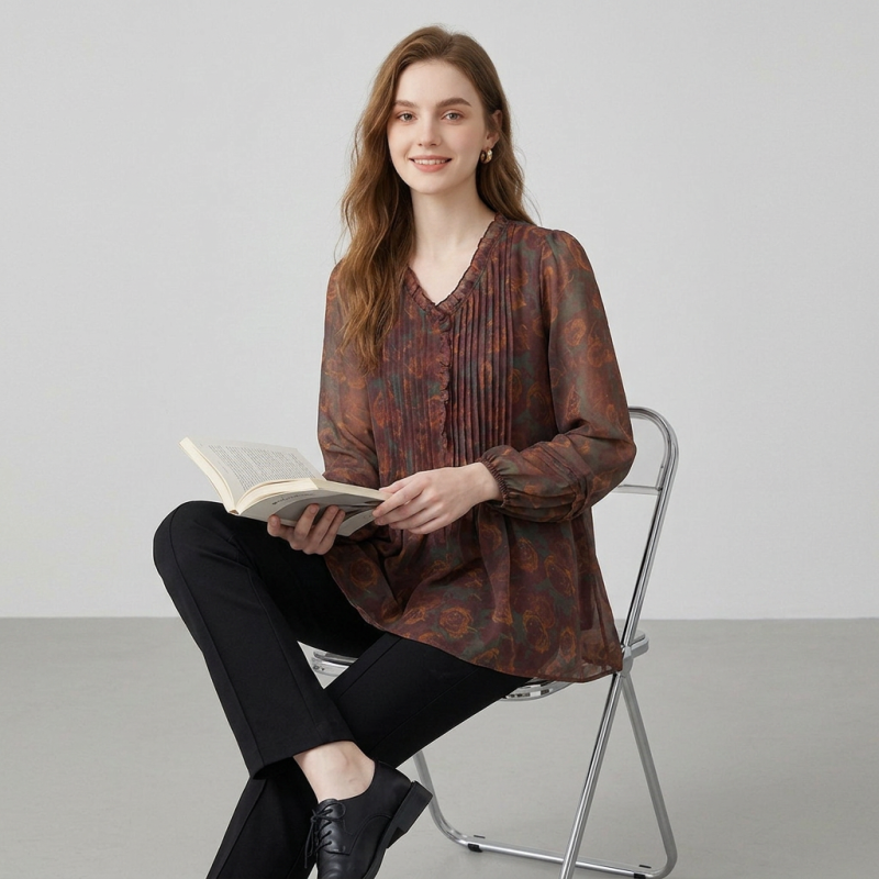 French Floral Print Top