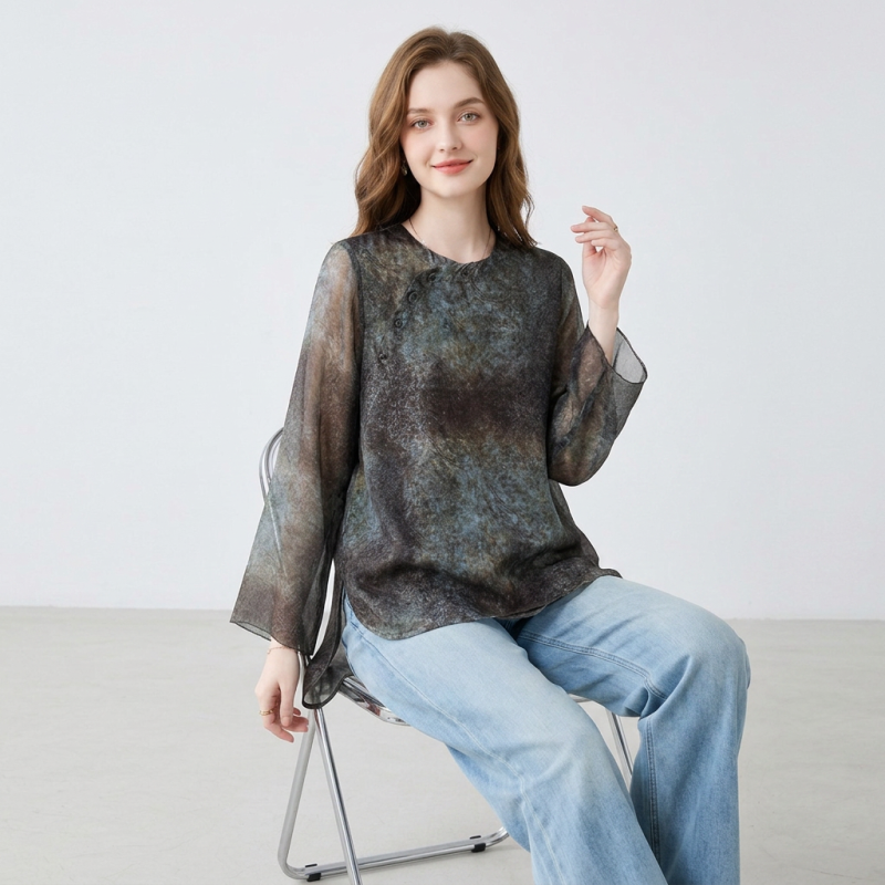 Tie-dye Gradient Sheer Shirt