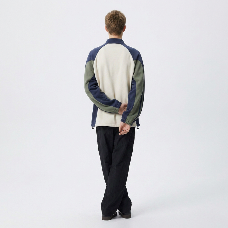 Stand-up Collar Color-blocked Zip-up Sweatshirt