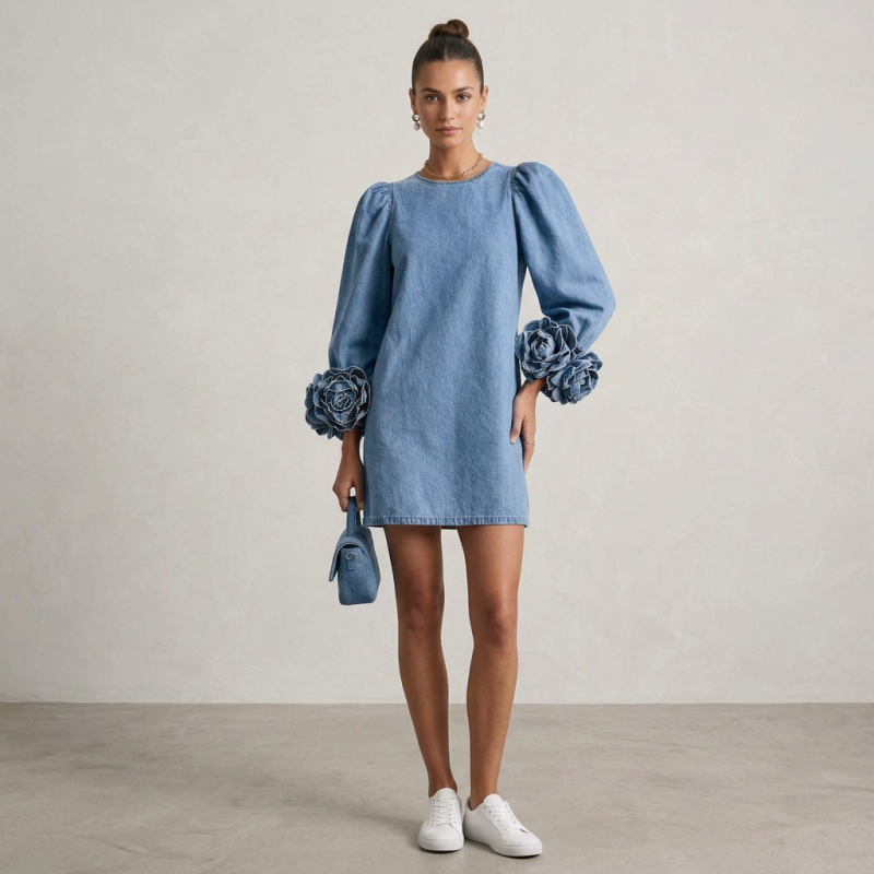 Printed Faux Denim Dress