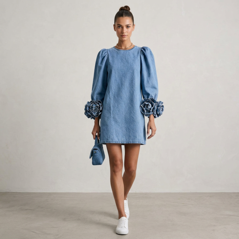 Printed Faux Denim Dress