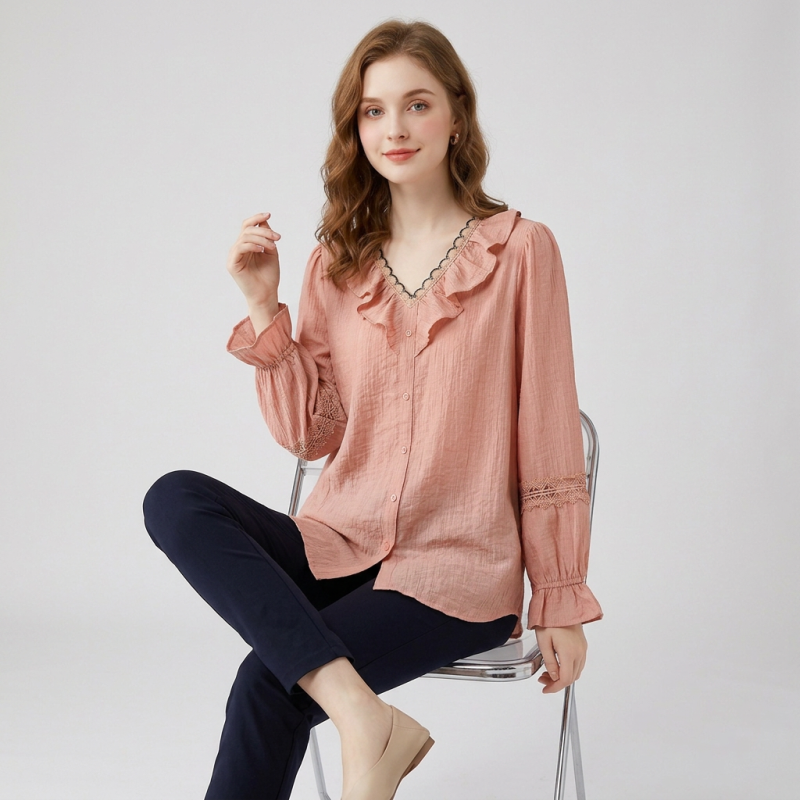 V-neck Tencel Loose-fitting Shirt