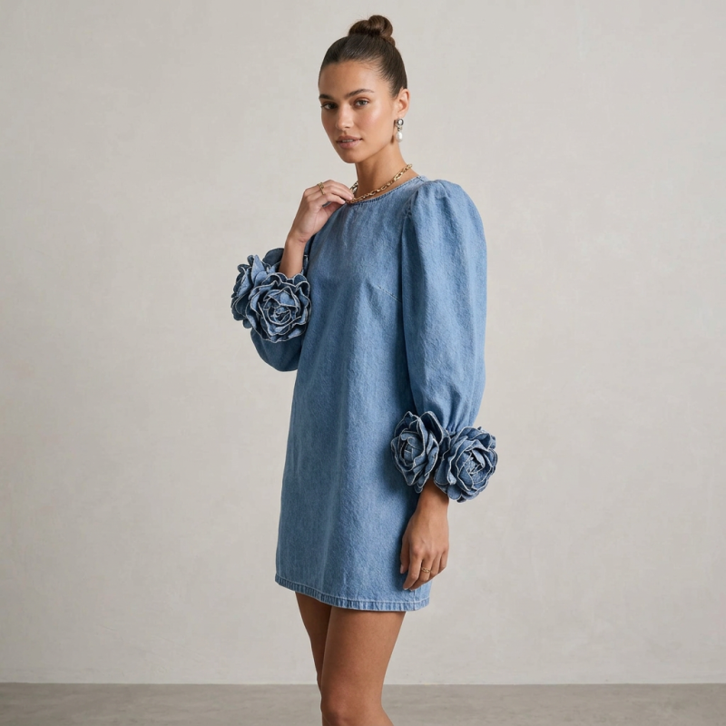 Printed Faux Denim Dress