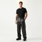 Crocodile-print Wide-leg Leather Pants
