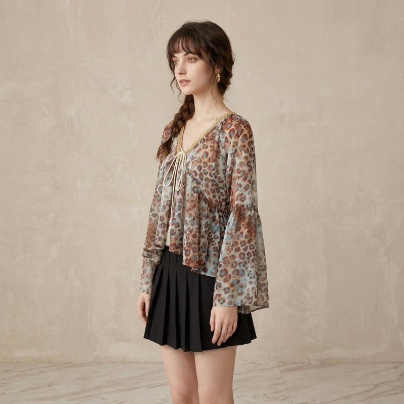 Leopard Print Bell Sleeve Top