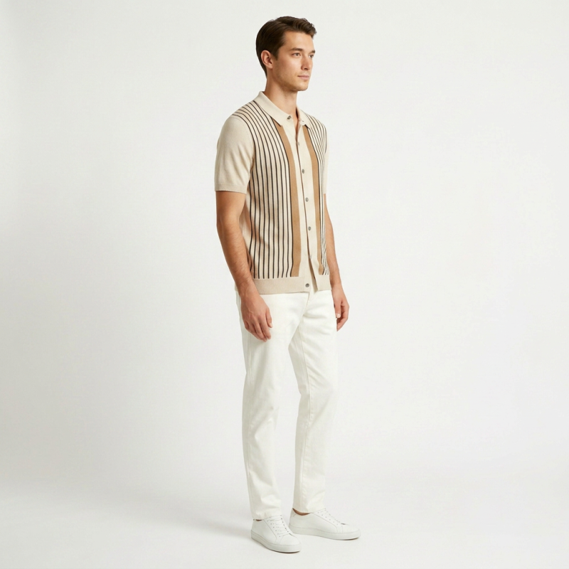Striped Knit Polo Shirt