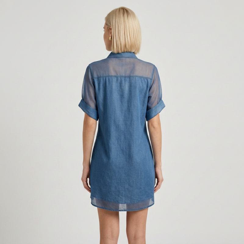 Fashionable Mesh Patchwork Shirt Dress