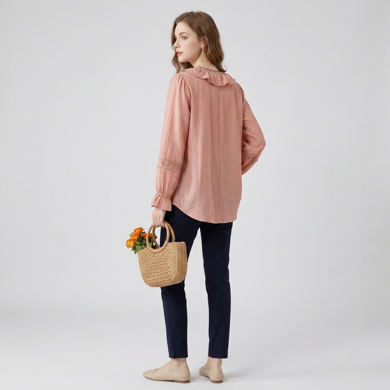 V-neck Tencel Loose-fitting Shirt