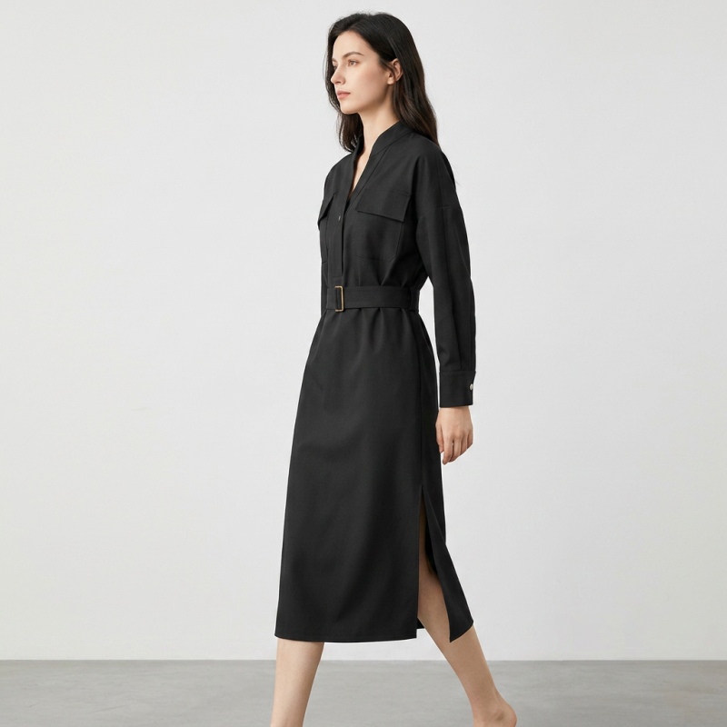V-neck Fitted Waist Dress