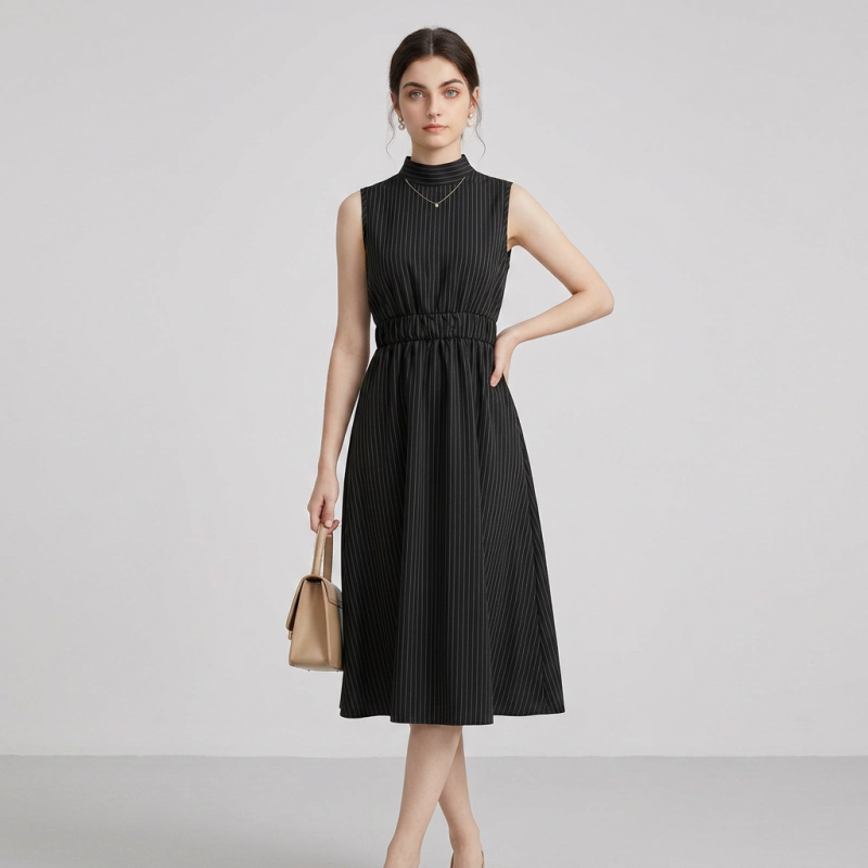 Elegant Sleeveless Striped Dress