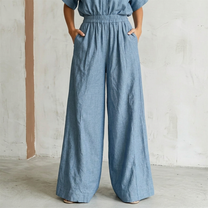 High-waisted Wide-leg Pants Two-piece Set