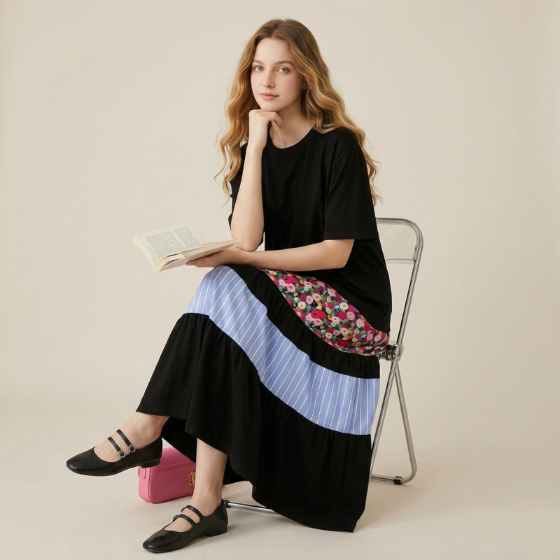 Loose-fitting Patchwork Dress