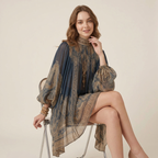 High-necked Shawl Printed Dress