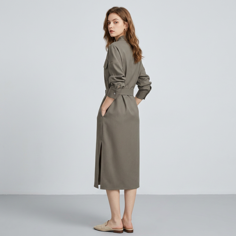 V-neck Fitted Waist Dress