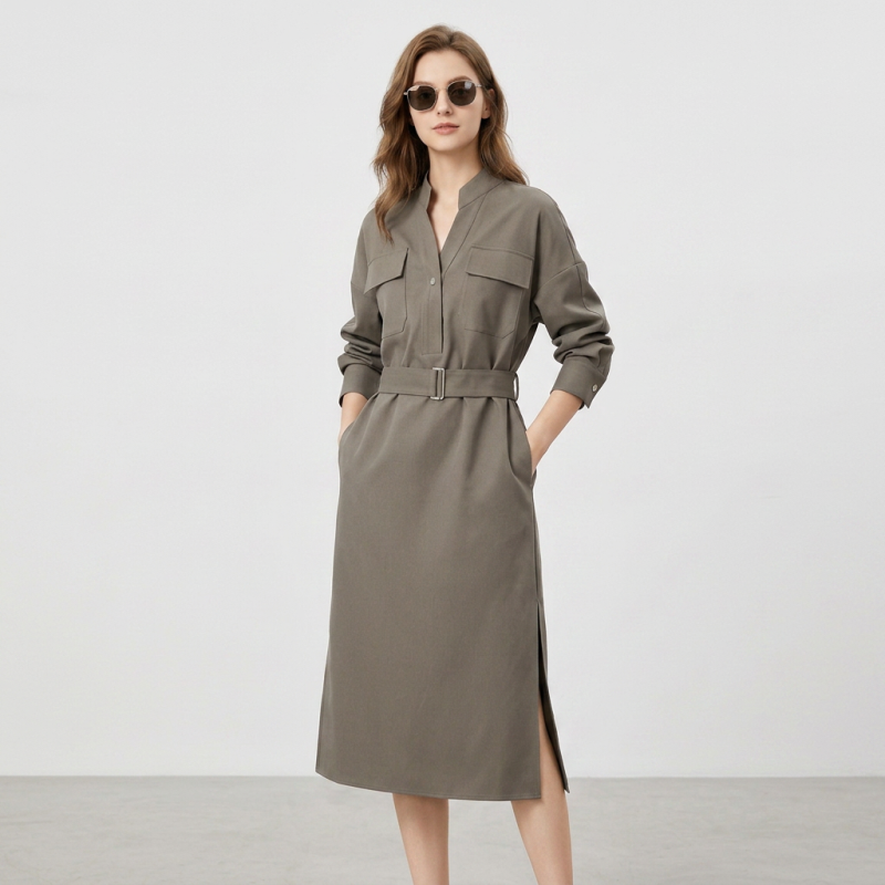V-neck Fitted Waist Dress