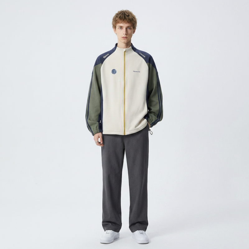 Stand-up Collar Color-blocked Zip-up Sweatshirt
