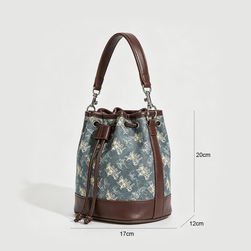 Drawstring Print Bucket Bag