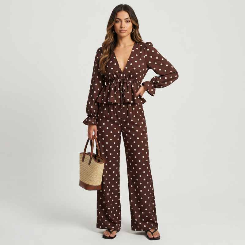 Elegant Polka Dot Print Two-piece Set