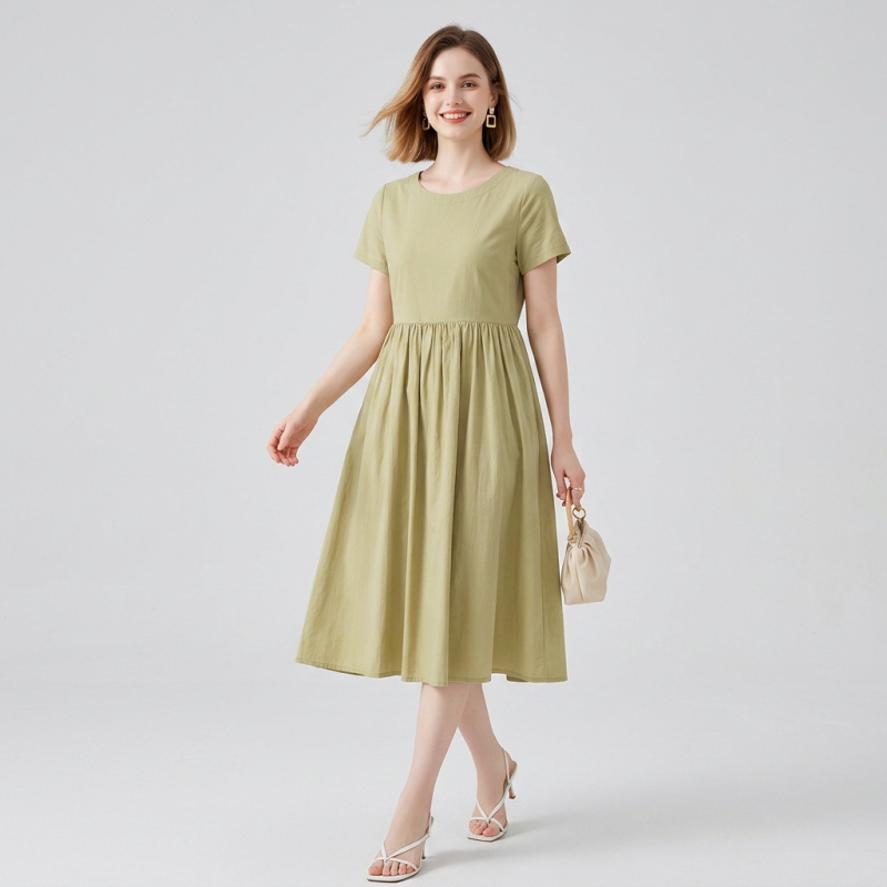 Solid Color Short-sleeved Simple Dress