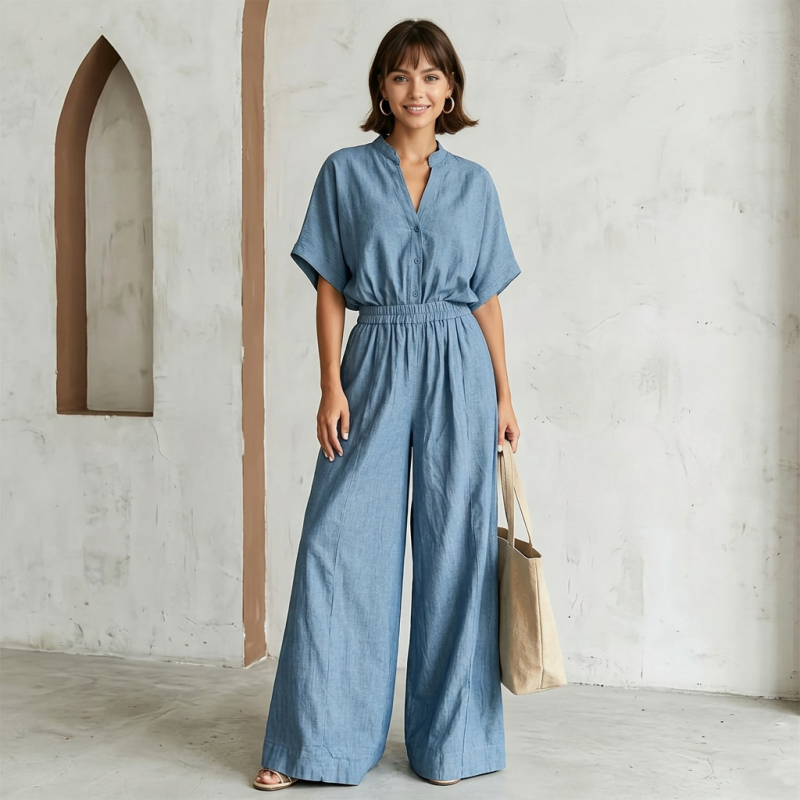High-waisted Wide-leg Pants Two-piece Set