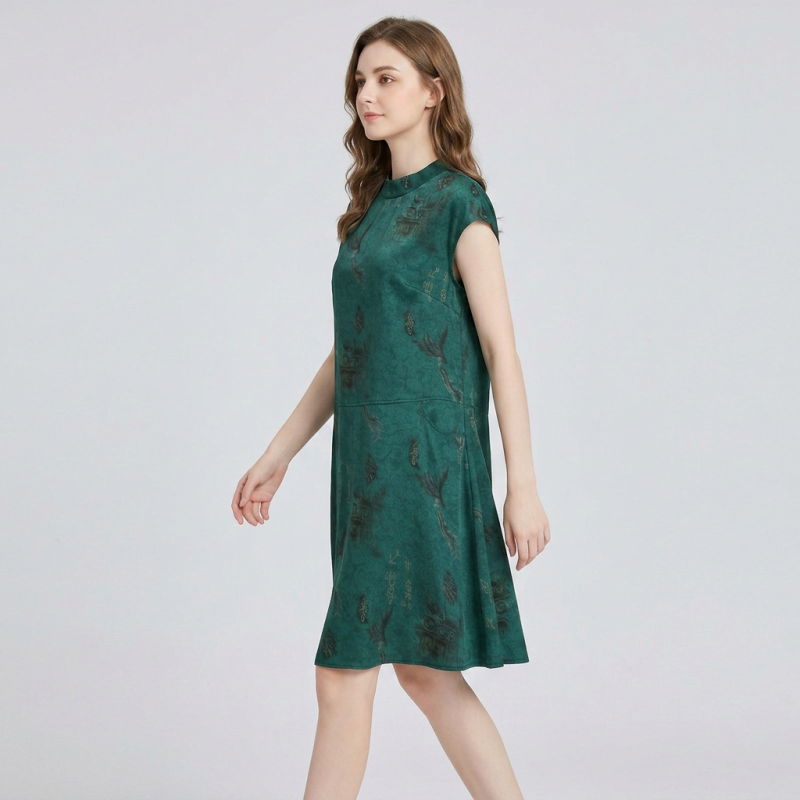 Round Neck Printed Short Dress