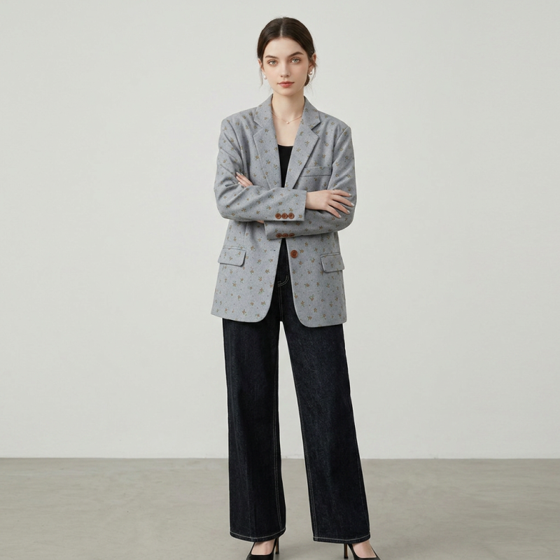 Gray Floral Suit Jacket