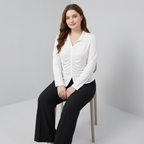 Plus-size Collared Pleated Top