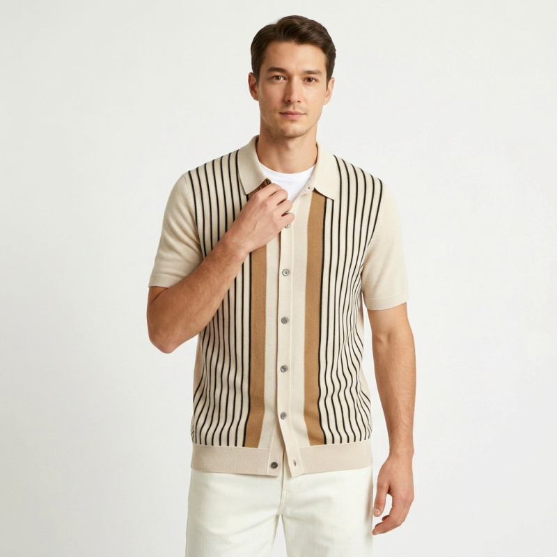 Striped Knit Polo Shirt