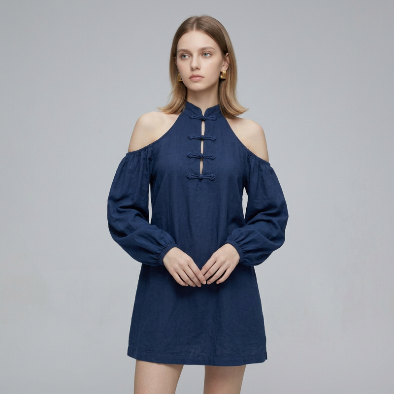 Off-shoulder Button-down Dress