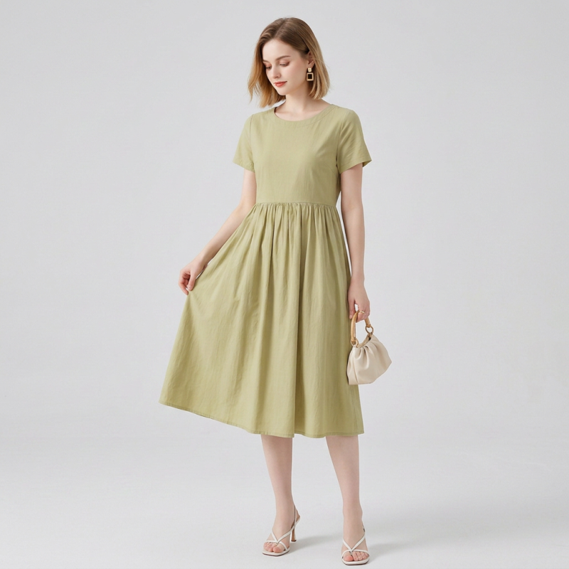 Solid Color Short-sleeved Simple Dress