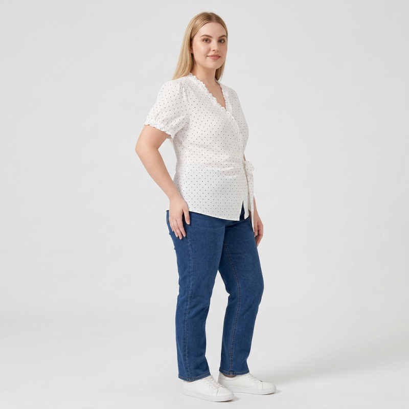 V-neck Tie-waist Blouse