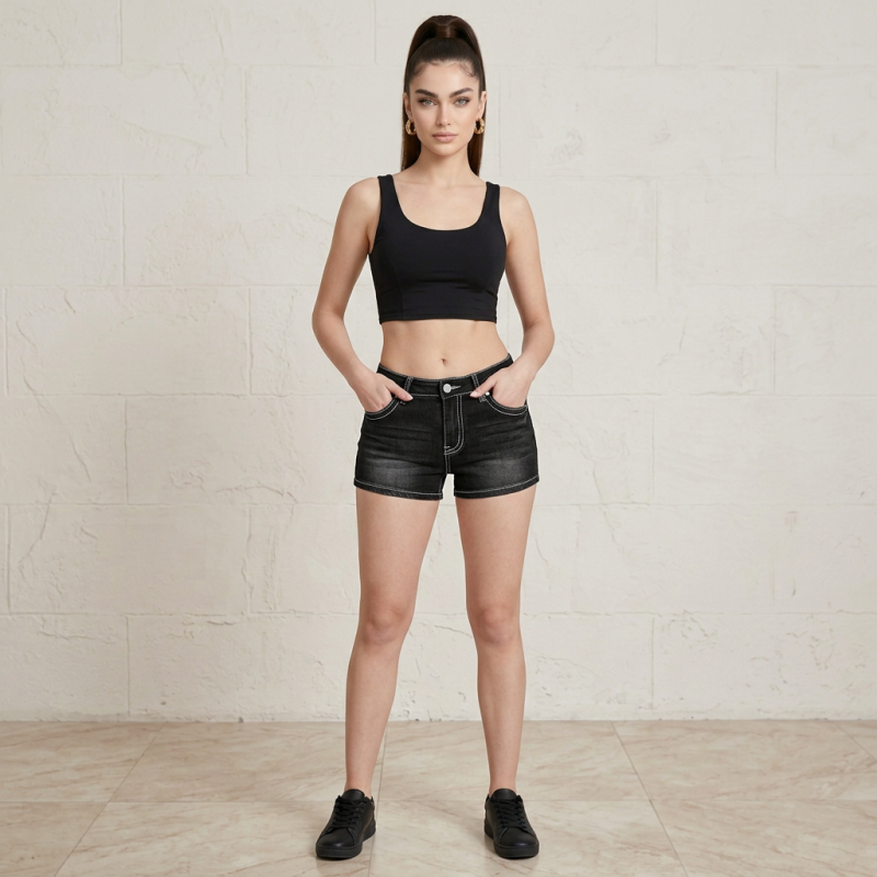 Embroidered Rhinestone Denim Shorts