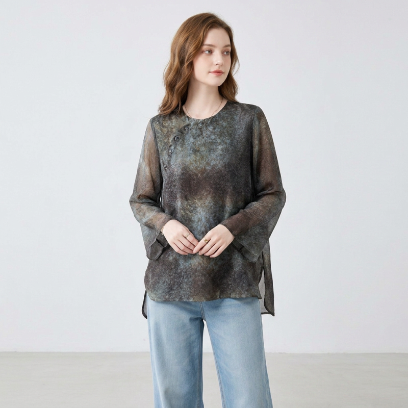 Tie-dye Gradient Sheer Shirt