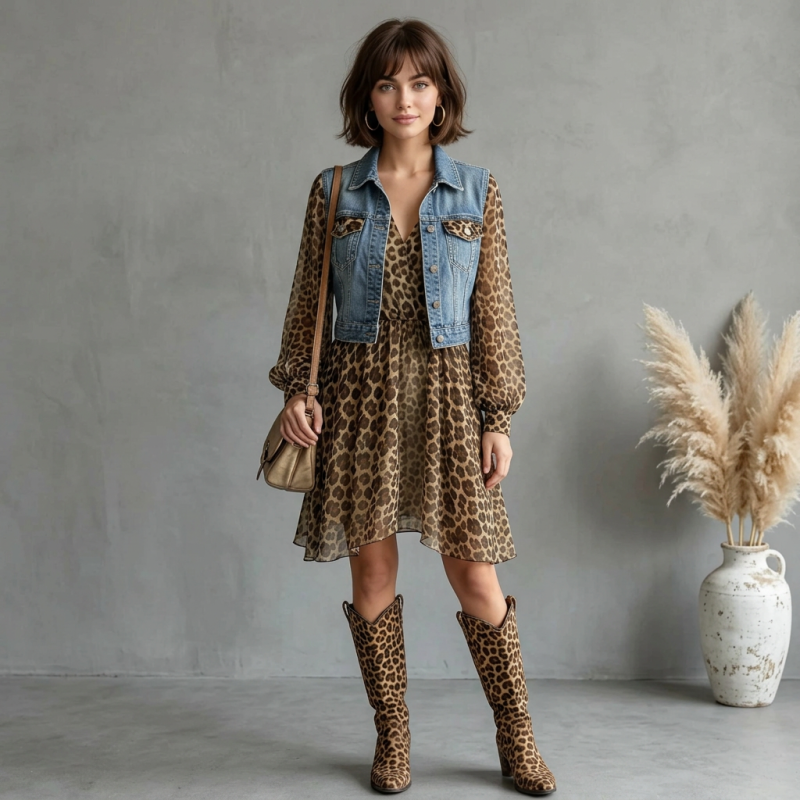 Leopard Print Patchwork Dress