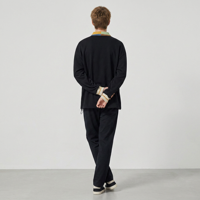 American-style Color-blocked Collared Sweatshirt