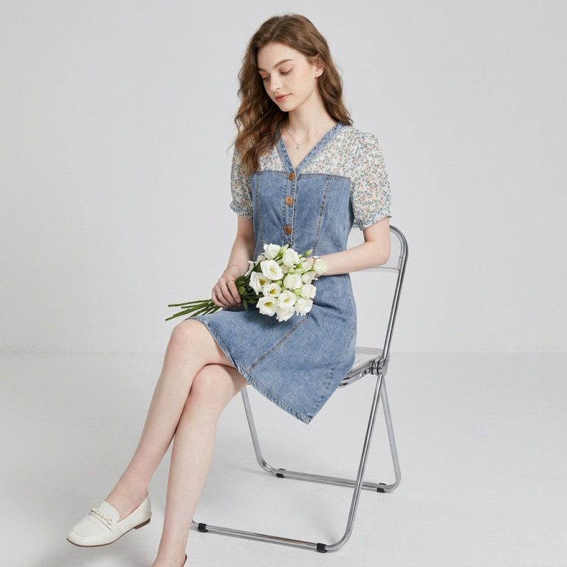 Faux Two-piece Denim Dress