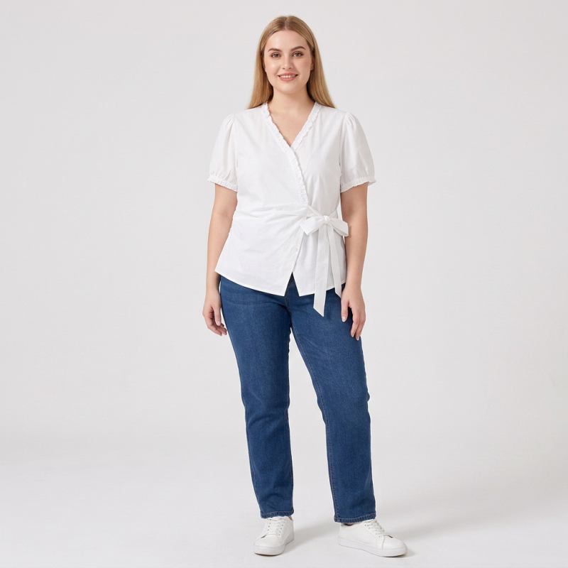 V-neck Tie-waist Blouse