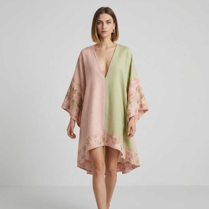 Color-blocked V-neck Dress