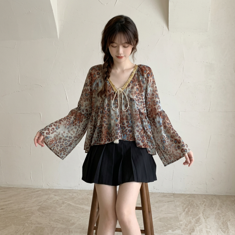 Leopard Print Bell Sleeve Top