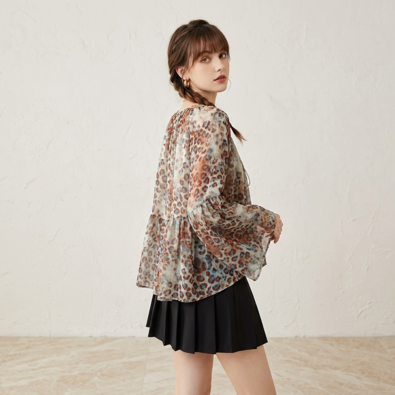 Leopard Print Bell Sleeve Top