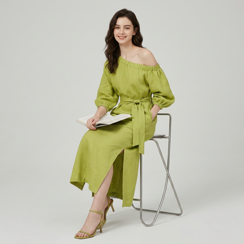 One-shoulder Tie Dress