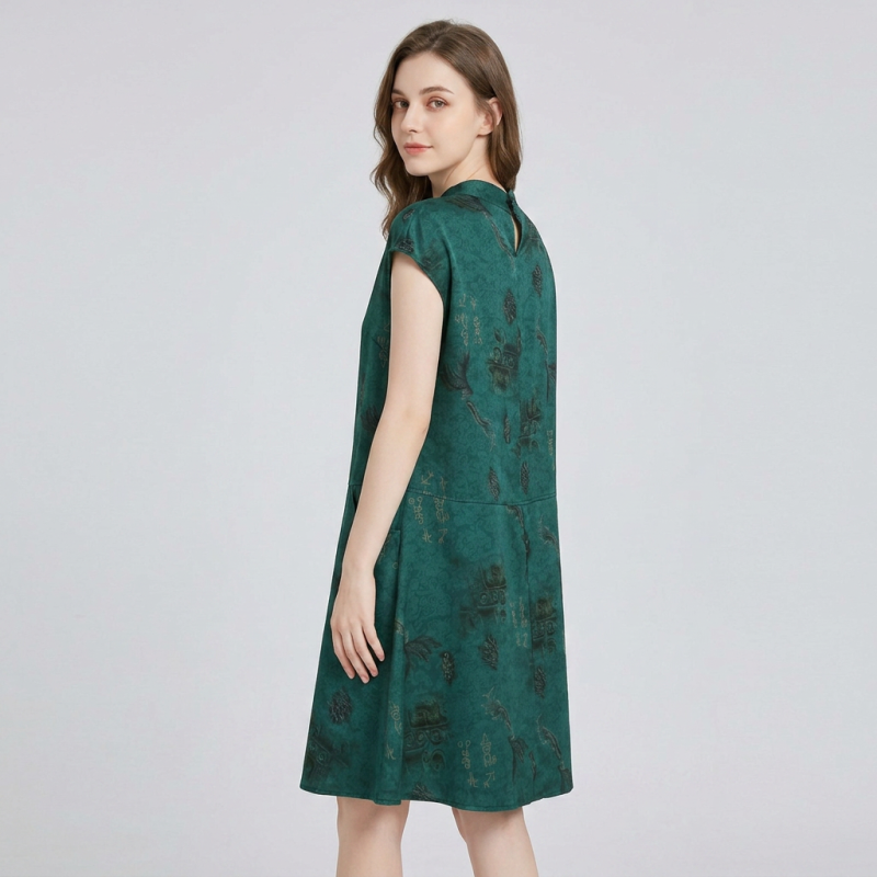 Round Neck Printed Short Dress