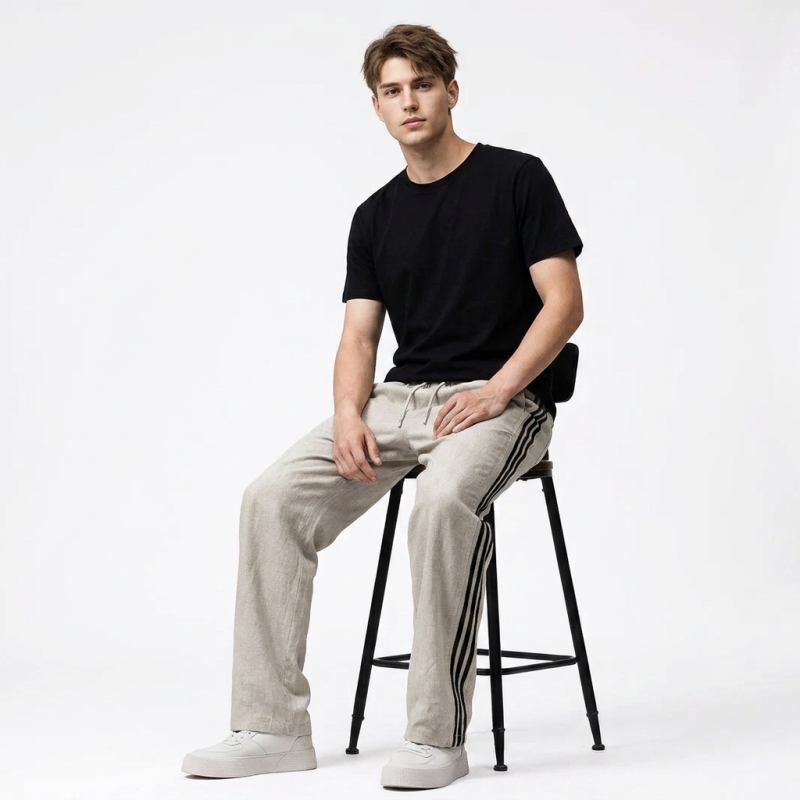 Color-blocked Straight-leg Casual Pants